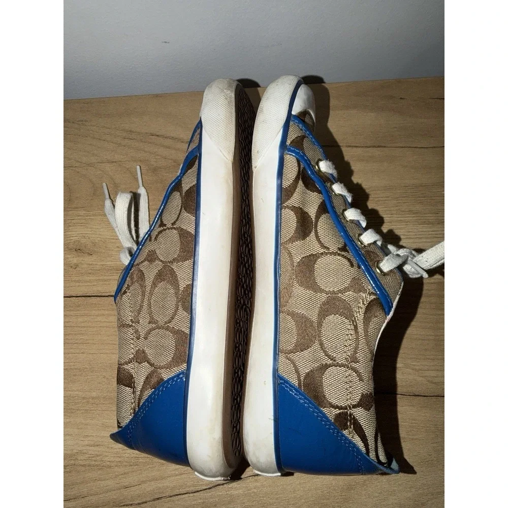 COACH Barrett Signature Canvas Sneakers Women's Size 7.5 Brown Khaki Blue L